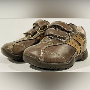 Baby Boy Brown Velcro Shoes Size 1 Newborn Infant Sneakers Faded Glory Slip On